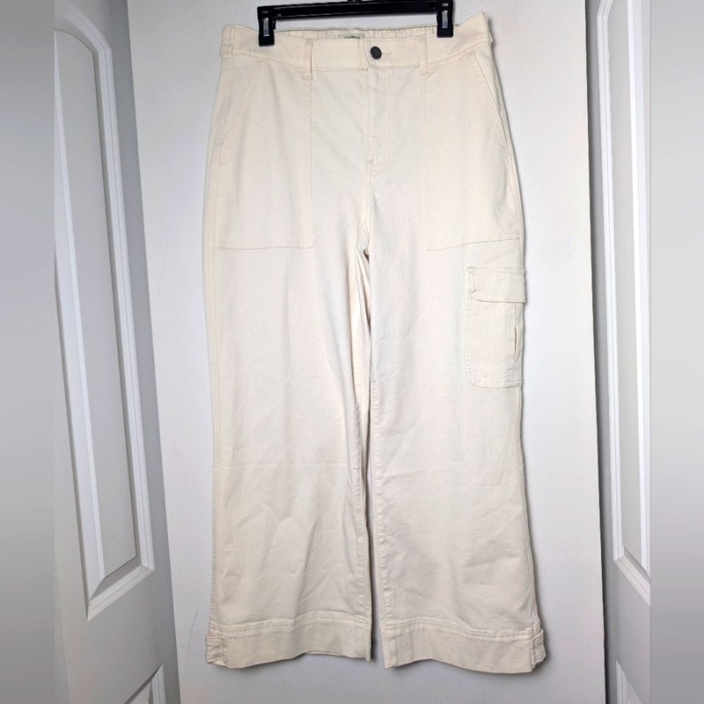 Upwest Wide Leg Pants Cargo Utility Carpenter Plant Fiber Speckled White Sz L
